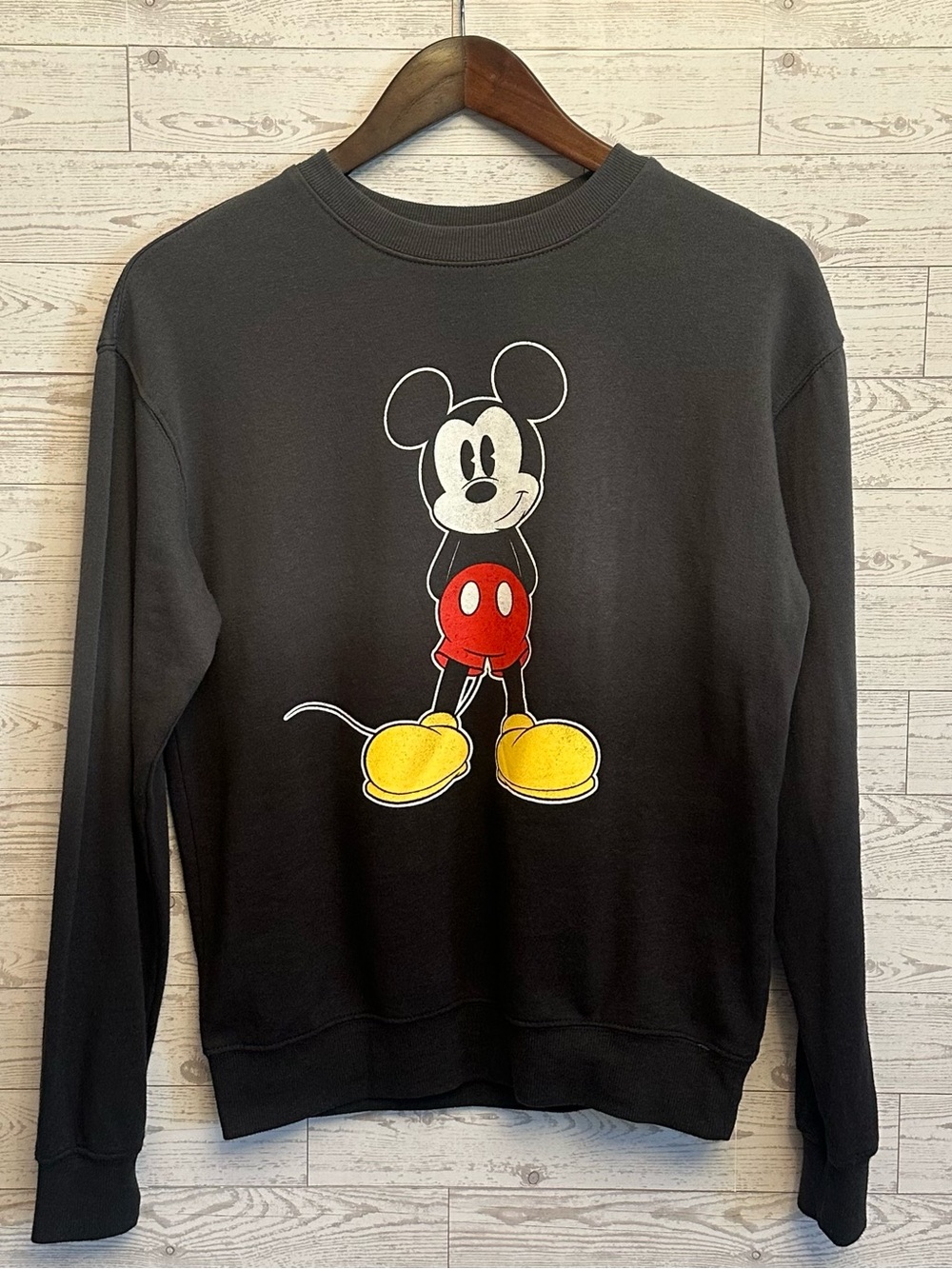 Disney Ombré Mickey Mouse Black Sweatshirt XS Classic Front & Back Graphic NWOT